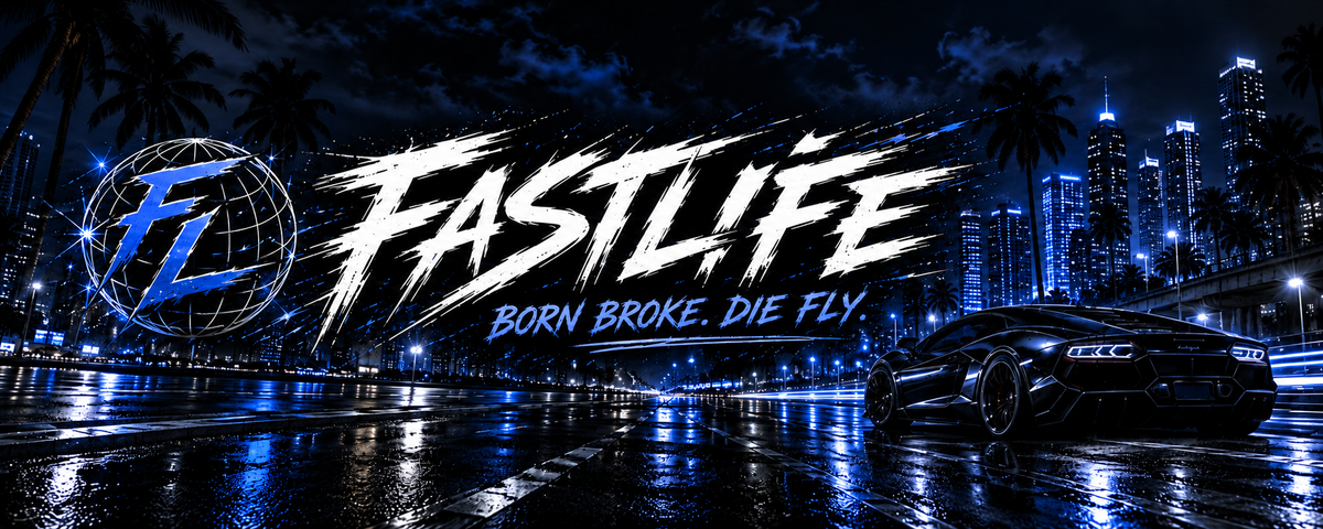 FASTLIFE — Born Broke. Die Fly. Royal-blue city campaign.